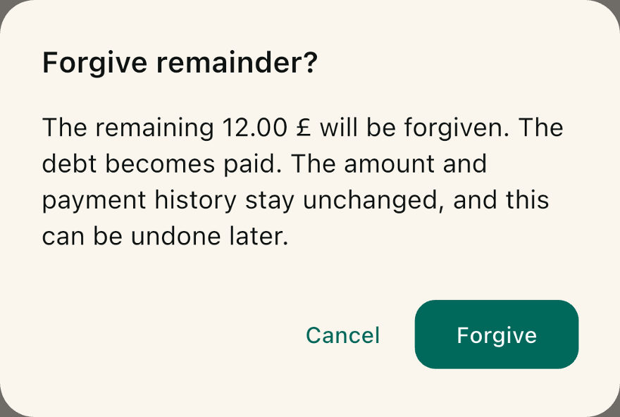 Dialog: forgive the rest of a debt